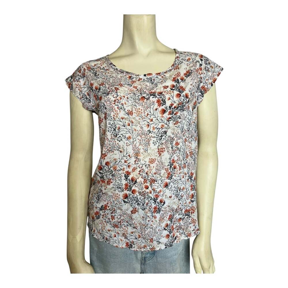 Marina Luna Floral Rayon Womens Blouse Shirt Top S Small Cottage Boho Summer